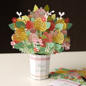 Buquê de rosas - Cartão 3D pop-up, aniversário, dia dos namorados, cartão de aniversário, dia das mães, presente para amante de rosas, enfeites de rosas de papel, decoração de casa