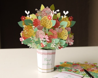 Bouquet di rose - Biglietto pop-up 3D per anniversario, San Valentino, compleanno, festa della mamma, regalo per gli amanti delle rose, ornamenti di rose di carta, decorazioni per la casa