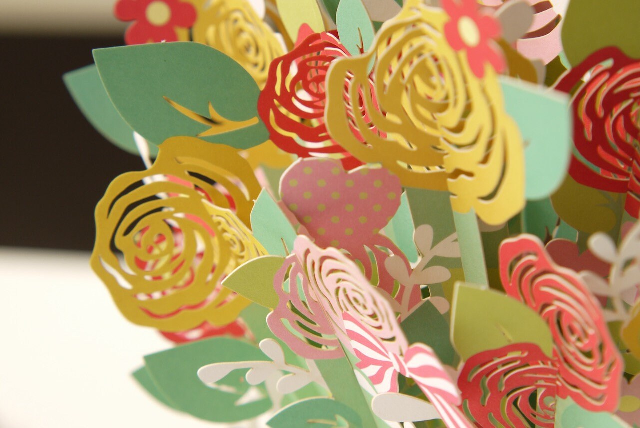 Cardology 3D-Rosenstrauß-Pop-up-Karte – Handgefertigt, 15x20 Cm, Mit Separater Notizkarte Für Valentinstag, Muttertag & Mehr