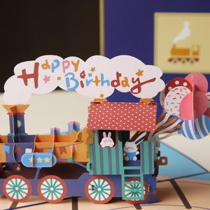 Happy Birthday Train - Pop Up 3D Greeting Card for Kids Son Daughter Nephew Niece Granddaughter Grandson