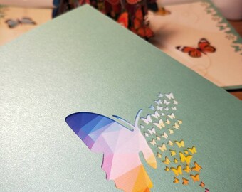 Biglietto pop-up con farfalle nella natura, biglietto 3D con