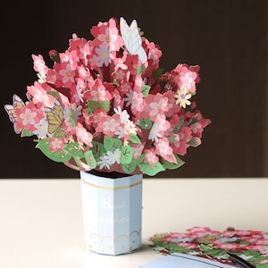 Bouquet de fleurs de sakura - carte pop-up 3D, fête des mères, anniversaire de la Saint-Valentin, carte d'anniversaire, les fleurs dureront toute l'année