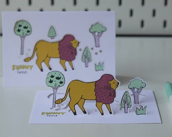 Funny Forest Lion - Carte de vœux Pop Up Carte de vœux Carte d’anniversaire Drôle de carte d’animaux de la forêt