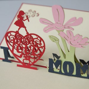 I Love Mom - Pop Up 3D Karte Muttertagskarte Geburtstagskarte für Mama Herz Blume Edition