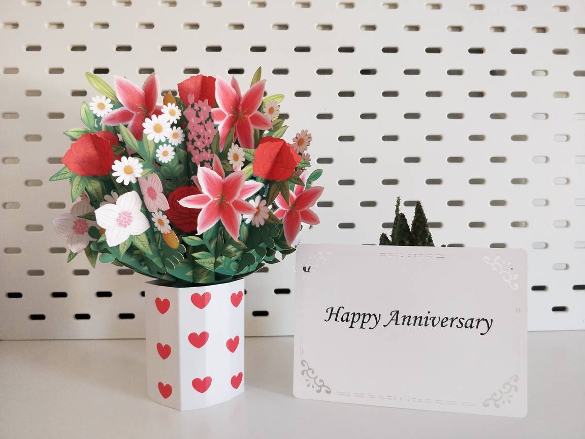 Cherry Bouquet - Pop Up 3D Card Father&#39;s Mother’s Day Birthday Valentines Wedding Anniversary Thank You Keepsake Blossoms will Last All Year