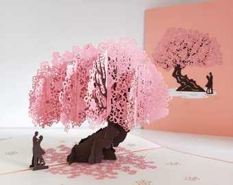 Couple Under Pink Cherry Blossom Tree - Pop Up 3D Romantic Card for Wife, Girlfriend, Wedding Anniversary Valentine's Day Special Occasions