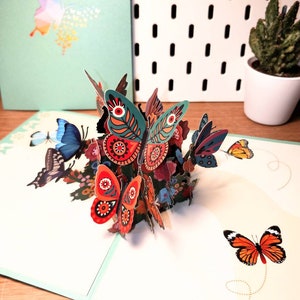 Mariposa y flor - Tarjeta emergente 3D para el día de la madre Cumpleaños San Valentín Aniversario de boda Gracias Que te mejores Ocasiones especiales