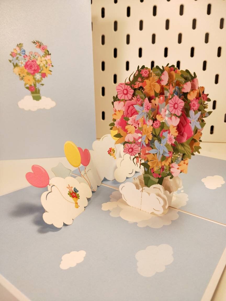 Biglietto di auguri 3D con Bouquet di fiori Pop-Up per compleanno, mamma, festa del papà, laurea, anniversario di matrimonio, ottieni bene la grazia  15