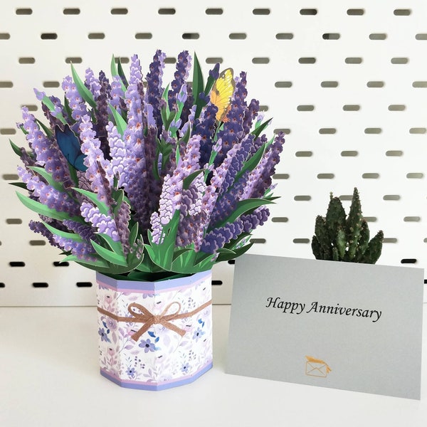 Lavender Bouquet - Pop Up 3D Card, Father's Day, Mother's Day, Anniversary Valentine's Day, Birthday Card, Blossoms will Last All Year