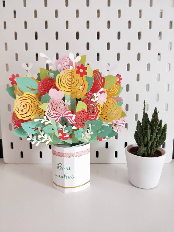 Cardology 3D-Rosenstrauß-Pop-up-Karte – Handgefertigt, 15x20 Cm, Mit Separater Notizkarte Für Valentinstag, Muttertag & Mehr