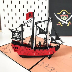 Navio Pirata - Cartão Pop Up 3D para Diversão de Aniversário, Cartão para Menino Sobrinho Tio Namorado Marido Avô Feliz Dia dos Pais Presente Ocasiões Especiais
