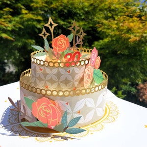 Jedes Alter Personalisierte alles Gute zum Geburtstagkuchen mit Rosen - Pop-Up 3D-Karte, Geburtstagskarte für Mutter Frau Nan Schwester Tochter Nichte Freundin