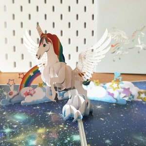 Unicorn and Rainbow Any Age Personalised - Pop Up 3D Greeting Card Fun Birthday Card for Kids Daughter Niece Granddaughter Special Occasions
