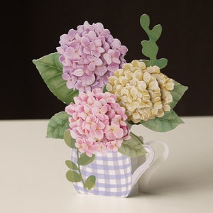 Hortensie in Vase - Pop Up 3D Karte zum Vatertag, Muttertag, Geburtstag, Valentinstag, Hochzeit, Jubiläum, zu allen Anlässen, Andenken