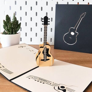 Gitaar muziekinstrument-pop-up 3D-kaart voor hobby verjaardag, Vaderdag, muziekliefhebber, cadeau-idee gitarist, speciale gelegenheid, kaart voor hem