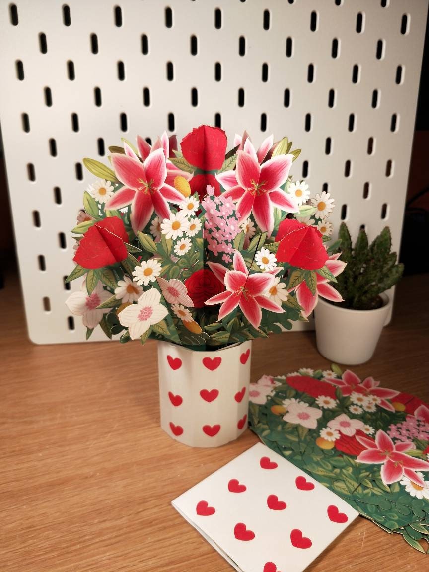 Cherry Bouquet - Pop Up 3D Card Father&#39;s Mother’s Day Birthday Valentines Wedding Anniversary Thank You Keepsake Blossoms will Last All Year