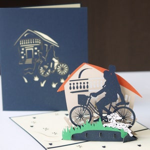Temps de vélo papa et fils - Carte 3D pop-up Carte d’anniversaire Carte de fête des pères