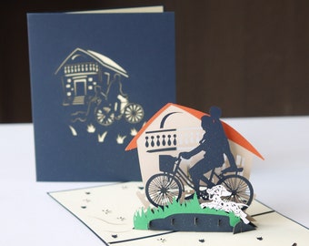 Temps de vélo papa et fils - Carte 3D pop-up Carte d’anniversaire Carte de fête des pères