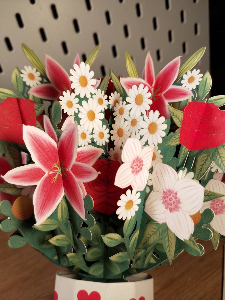 Cherry Bouquet - Pop Up 3D Card Father&#39;s Mother’s Day Birthday Valentines Wedding Anniversary Thank You Keepsake Blossoms will Last All Year