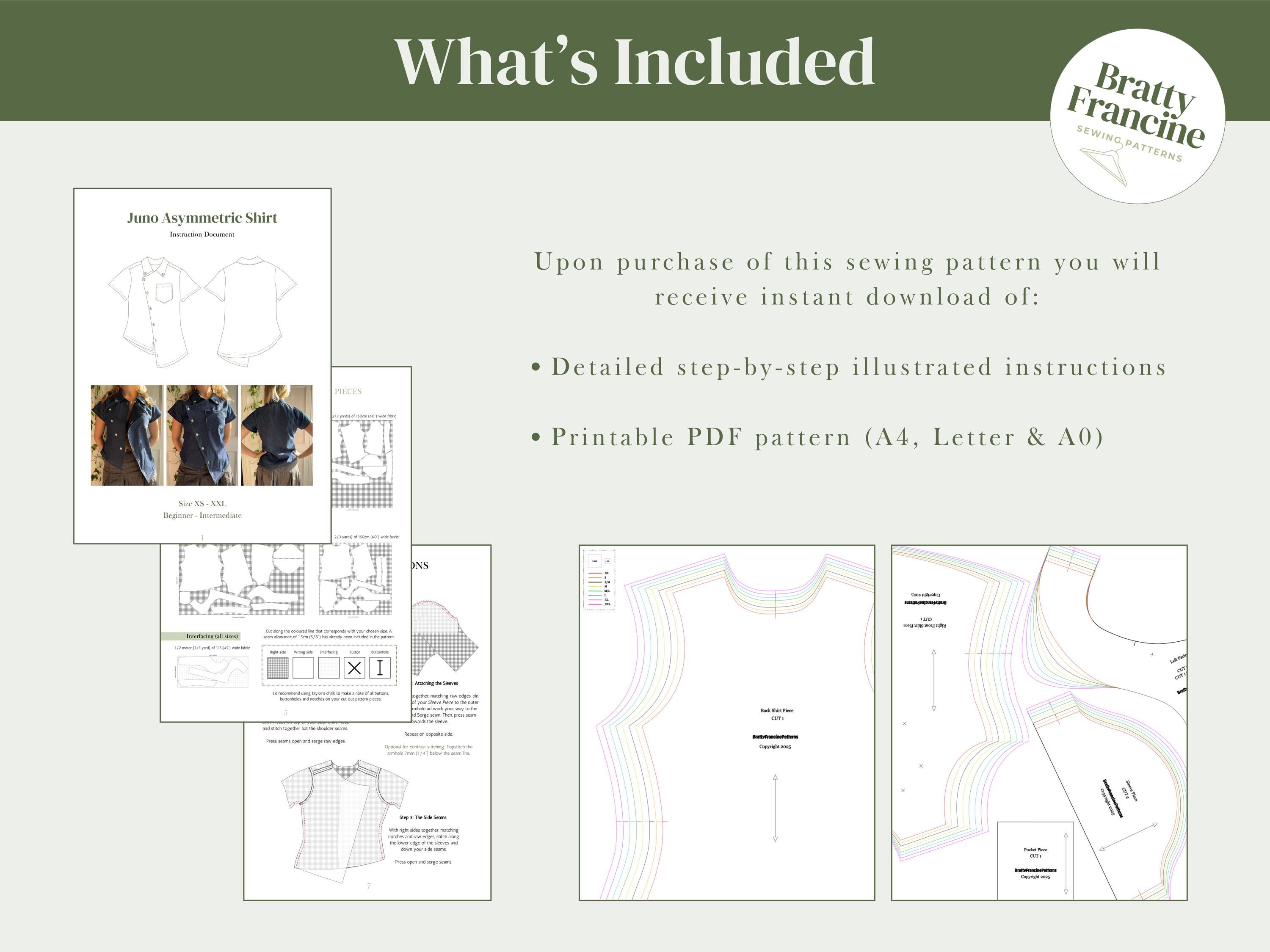 Juno Asymmetric Shirt Digital Pdf Sewing Pattern // UK Size 6-20 Juno Asymmetric Shirt Digital Pdf Sewing Pattern // UK Size 6-20