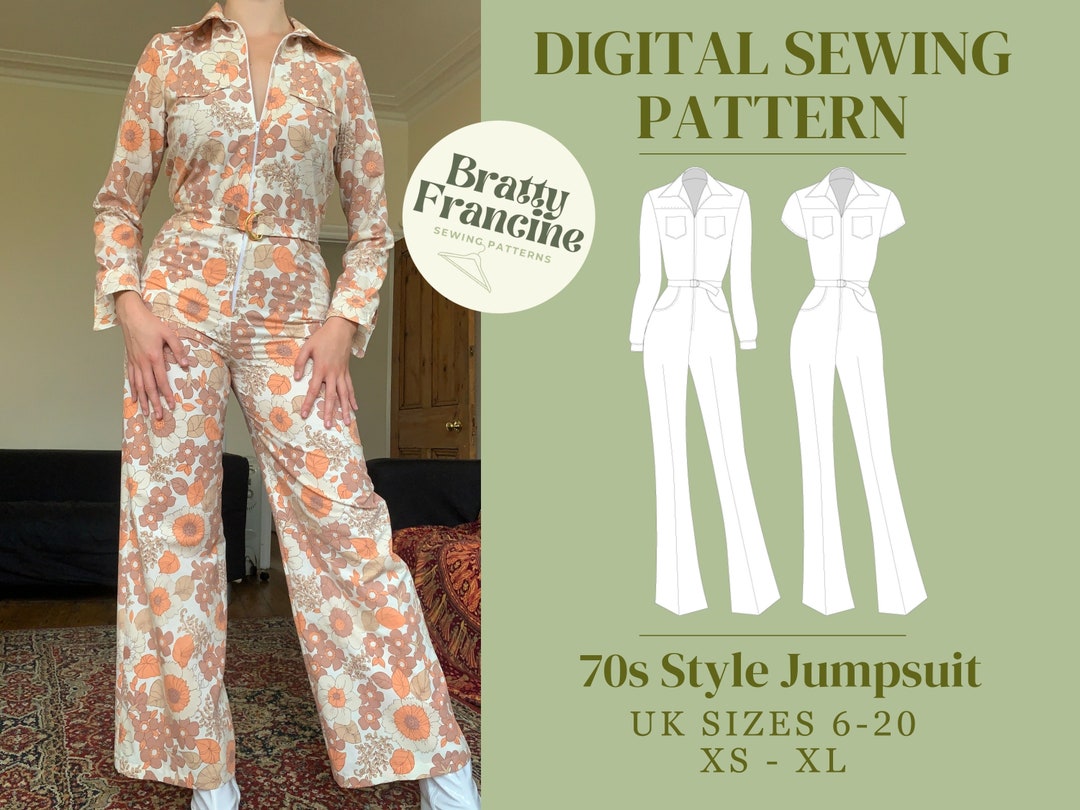 70s Style Jumpsuit Digital Pdf Sewing Pattern // UK Size 6-18 // XS-XL ...