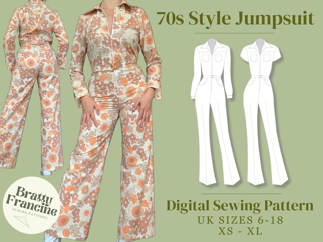 70s Style Jumpsuit Digital Pdf Sewing Pattern // UK Size 6-18 // XS-XL ...