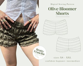 Olive Bloomer Shorts Digital pdf Sewing Pattern // UK Size 6-20 // XS-XXL // Instant Download in 3 Printable Sizes
