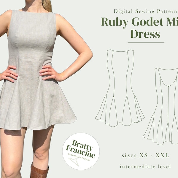 Ruby Godet Mini Dress Digital pdf Sewing Pattern // UK Size 6-20 // XS-XXL // Instant Download in 3 Printable Sizes