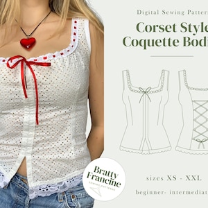 Corset Style Adjustable Coquette Bodice Digital pdf Sewing Pattern // UK Size 6-20 // XS-XXL // Instant Download in 3 Printable Sizes