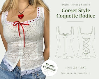 Corset Style Adjustable Coquette Bodice Digital pdf Sewing Pattern // UK Size 6-20 // XS-XXL // Instant Download in 3 Printable Sizes