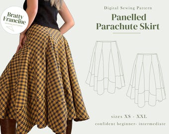 Panelled Parachute Skirt Digital pdf Sewing Pattern // UK Size 6-20 // XS-XXL // Instant Download in 3 Printable Sizes