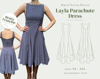 Layla Parachute Dress Digital pdf Sewing Pattern // UK Size 6-20 // XS-XXL // Instant Download in 3 Printable Sizes