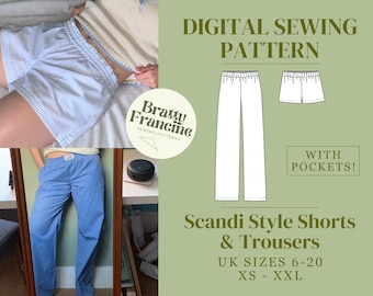 Scandi Style Shorts & Hosen Digitales PDF-Schnittmuster // UK-Größe 6-20 // XS-XXL // Sofortiger Download in 3 druckbaren Größen