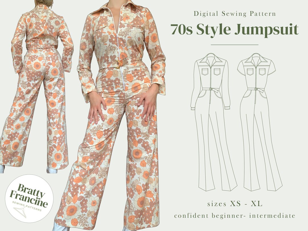 70s Style Jumpsuit Digital Pdf Sewing Pattern // UK Size 6-18 // XS-XL ...