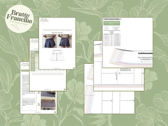 Pleated Ribbon Mini Skirt Digital Pdf Sewing Pattern // UK