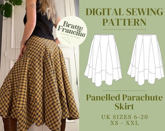 Panelled Parachute Skirt Digital pdf Sewing Pattern // UK Size 6-20 // XS-XXL // Instant Download in 3 Printable Sizes