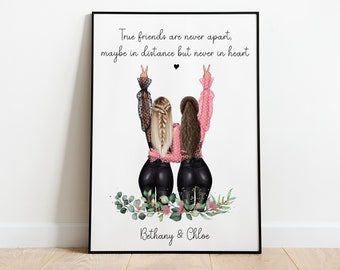 Personalised Best Friends Gift Print, Birthday Gifts, True friends are never apart, Best friend custom gift print, Quote print