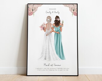 Personalised Maid Of Honour Gift Print, Bridal Gifts, Bridesmaid Print, Wedding Keepsake Gift, Bridesmaid keepsake Gift Print