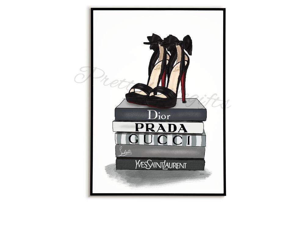 Fashion Heels and Books Print 2 Designer Bag Illustration -  Norway