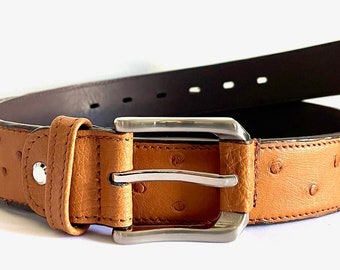 Genuine Ostrich Leather Men's Belt - Cognac