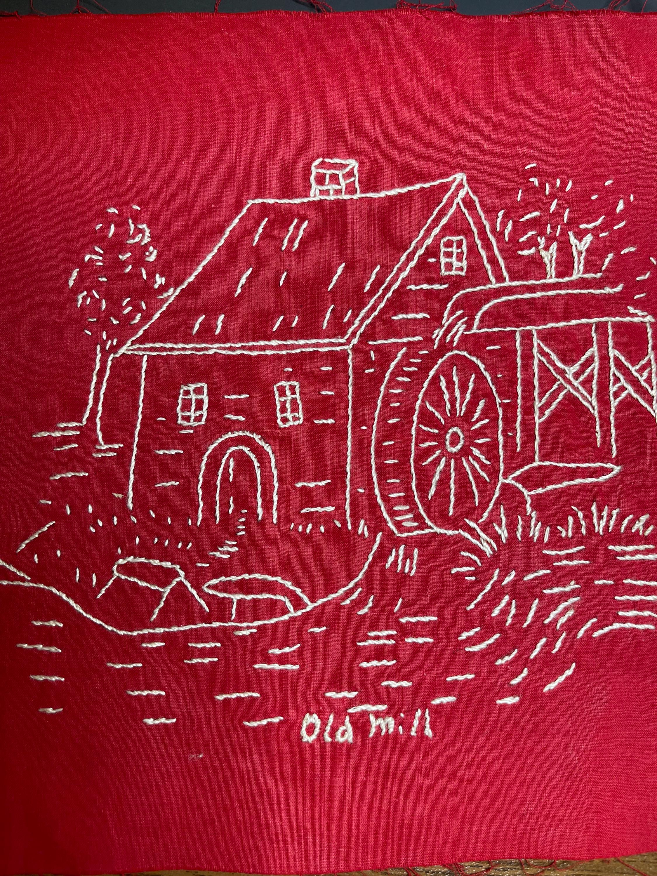 vintage reverse redwork quilt blocks