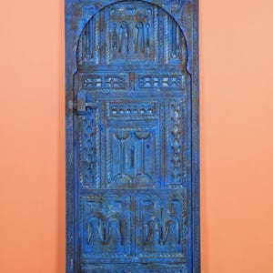 Exquisite Moroccan Berber Door, Handcrafted Moroccan Door, Authentic Engraved Design, Antique Blue Wood Barn Door, Richly Carved Wooden Door