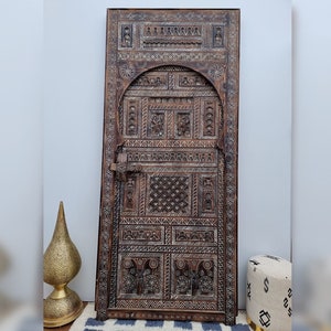 Amazing Berber Moroccan Door, Old Artwork Moroccan CARVED Door, HANDMADE Amazigh Symbols Door, Hand Engraved Door, Dark Antique BARN Door