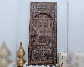Amazing Berber Moroccan Door, Old Artwork Moroccan CARVED Door, HANDMADE Amazigh Symbols Door, Hand Engraved Door, Dark Antique BARN Door