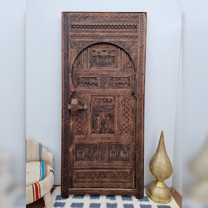 Great Moroccan Door, Old Artwork Moroccan Carved Door, Handmade Morocco Door, Hand Engraved Morocccan Style Door, Dark Berber Design