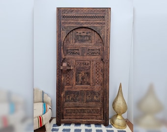 Große marokkanische Tür, alte marokkanische geschnitzte Tür, handgemachte marokkanische Tür, handgravierte marokkanische Tür, dunkles Berber-Design