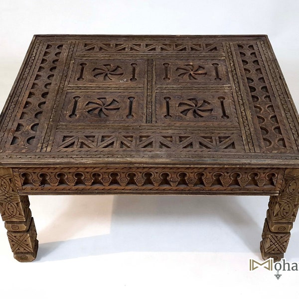 Mesa de sofá marroquí hecha a medida, mesa rústica de madera, mesa de centro marrón de acento único, mesa hecha a mano Mohandicraft, mesa de estilo vintage