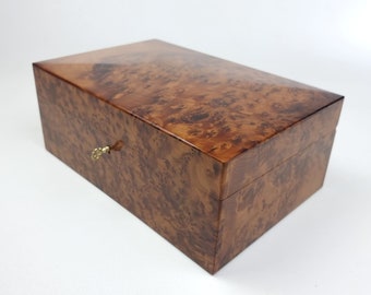 Handmade LARGE Solid Thuya Burl JEWELRY BOX, 12x8in Lockable Wooden Box, Handmade Couple Box Gift, Wooden Thuya Jewerly Box, Handmade Gift