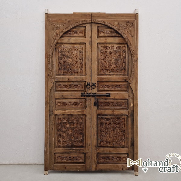 MOROCCAN CARVED FURNITURE, Artwork Handcrafted Wood Door, Personalized Moroccan Door, Decorative Berber Exterior Door, Bohemian Decor
