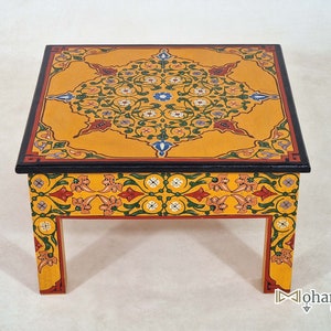 Hand Painted Moroccan Wood Table, Handmade Redwood Golden Floor Table, Boho Luxury Living Room Decor, Mohandicrafts image 7